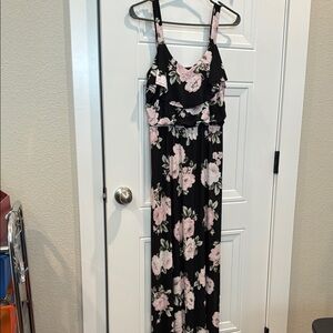 Three Hearts Black and Pink Floral Maxi Dress